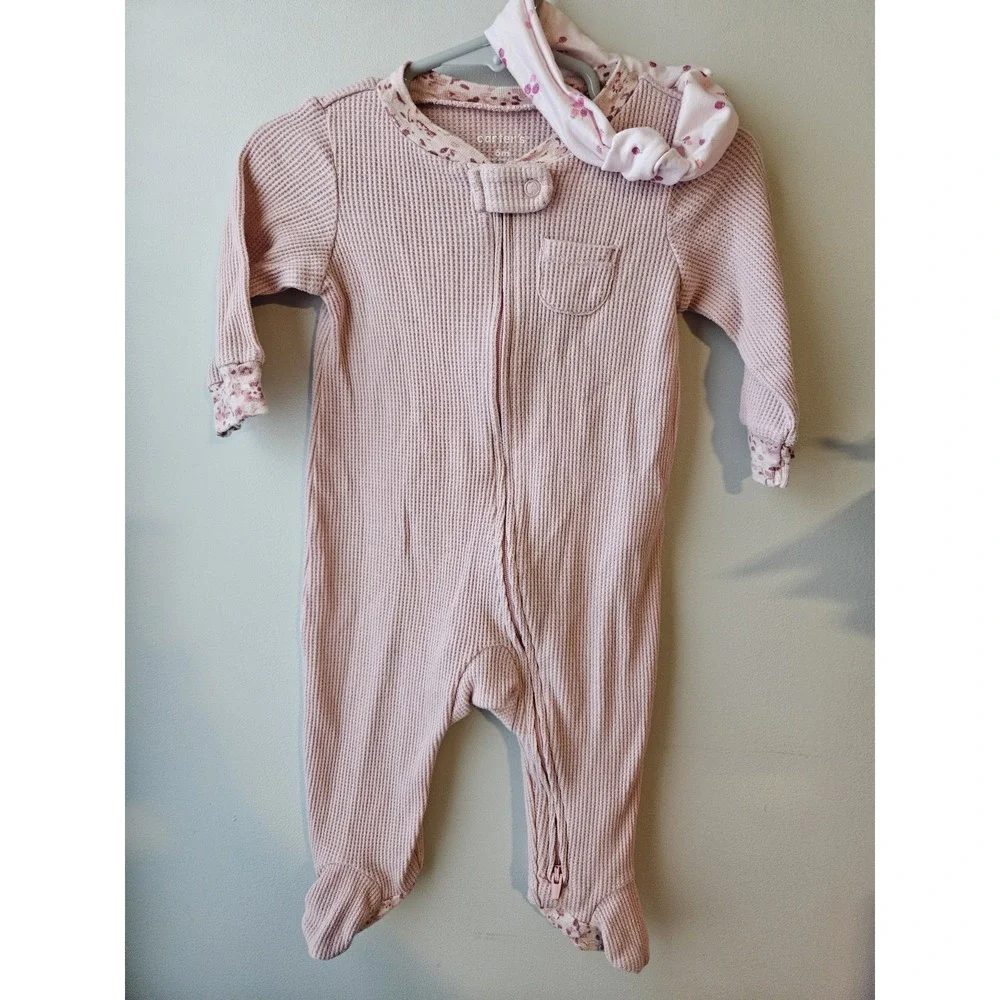 Carters 6m Pink Ribbed‎ Textured Bodysuit W/headband